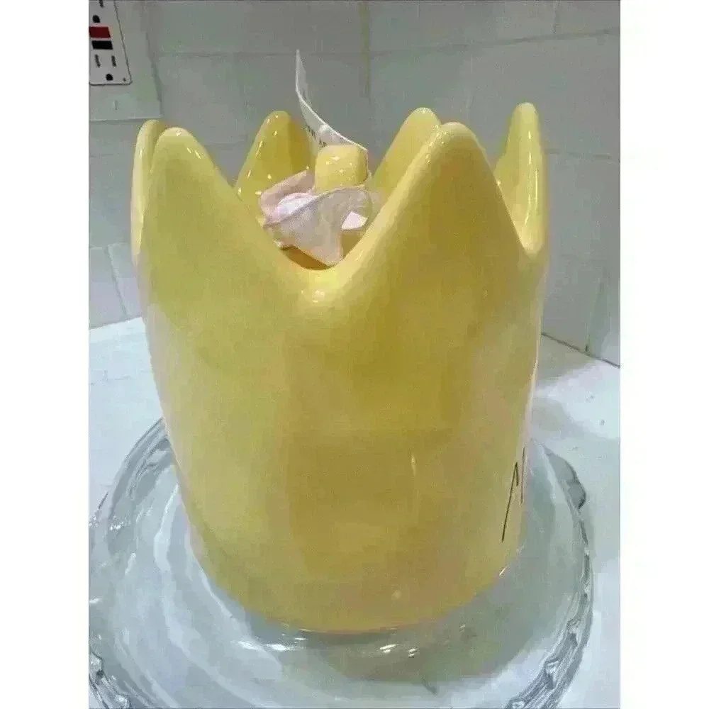 Rae Dunn Majestic Crown Birdhouse Yellow Ceramic New With Tags